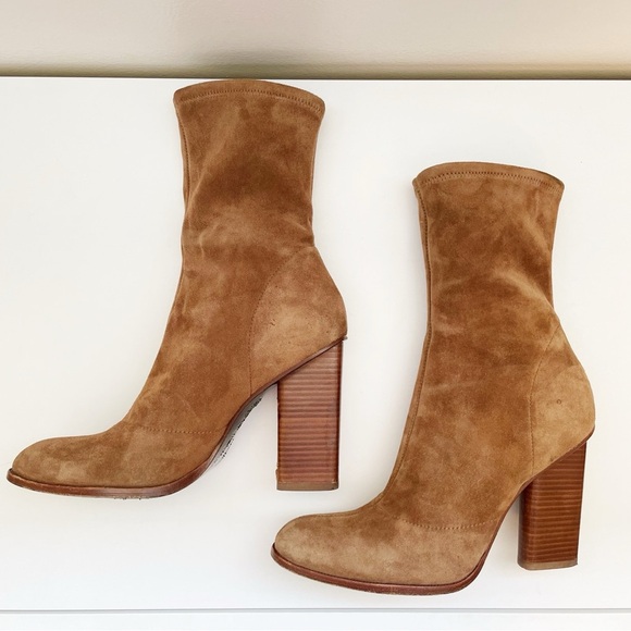 Alexander Wang Gia Suede Heeled boots sock bootie Ankle Size 37.5 leather brown - Picture 10 of 14